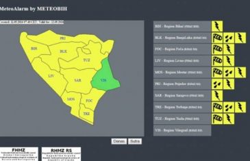 Žuti meteoalarm za Banjaluku, Sarajevo i Mostar