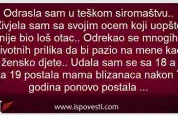 Odrasla sam u teškom siromaštvu… Živjela sam sa svojim ocem koji uopšte nije bio…