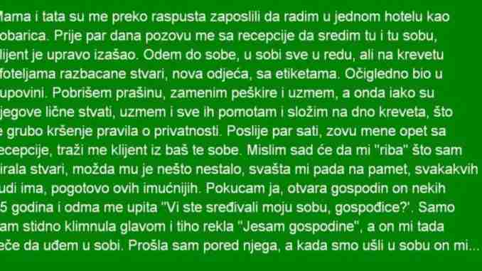 MAMA I TATA SU ME PREKO RASPUSTA ZAPOSLILI DA RADIM U JEDNOM HOTELU KAO SOBARICA…