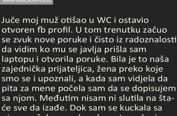 JUČE MOJ MUŽ OTIŠAO U WC I OSTAVIO OTVOREN FB PROFIL. U TOM TRENUTKU….